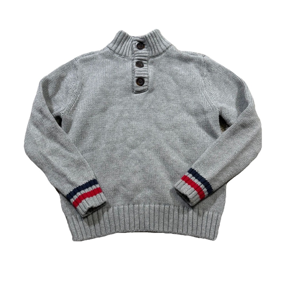 Lands End Kids Youth Chunky Gray Quarter‎ Zip Academia Preppy Knit Formal M 5-6